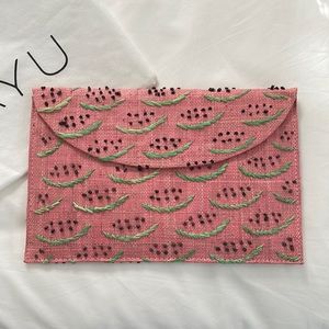 Kayu Watermelon Raffia Clutch